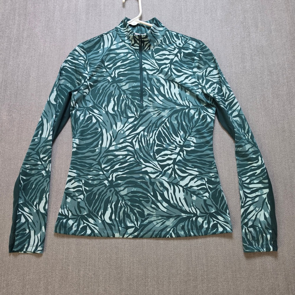 Tommy Bahama Pullover Women S Green Palm Print Activewear Quarter Zip